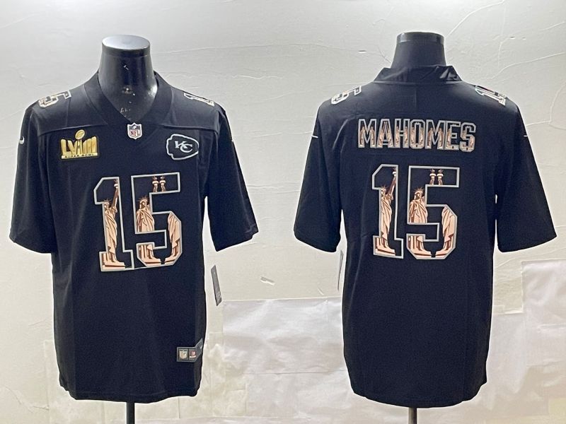 Men Kansas City Chiefs 15 Mahomes Black 2025 Nike Vapor Limited NFL Jersey style 13